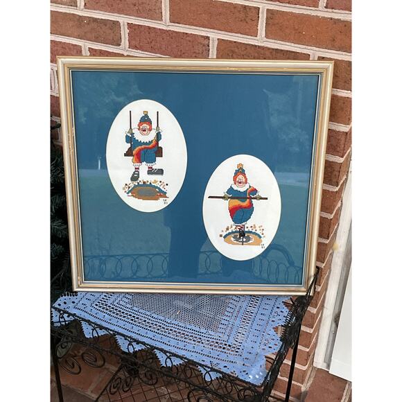 Framed BUCILLA Two Clown Needlepoint Wall Decor Trike Swing Completed Matted,New Products : American Fashion Style Bags On Sale